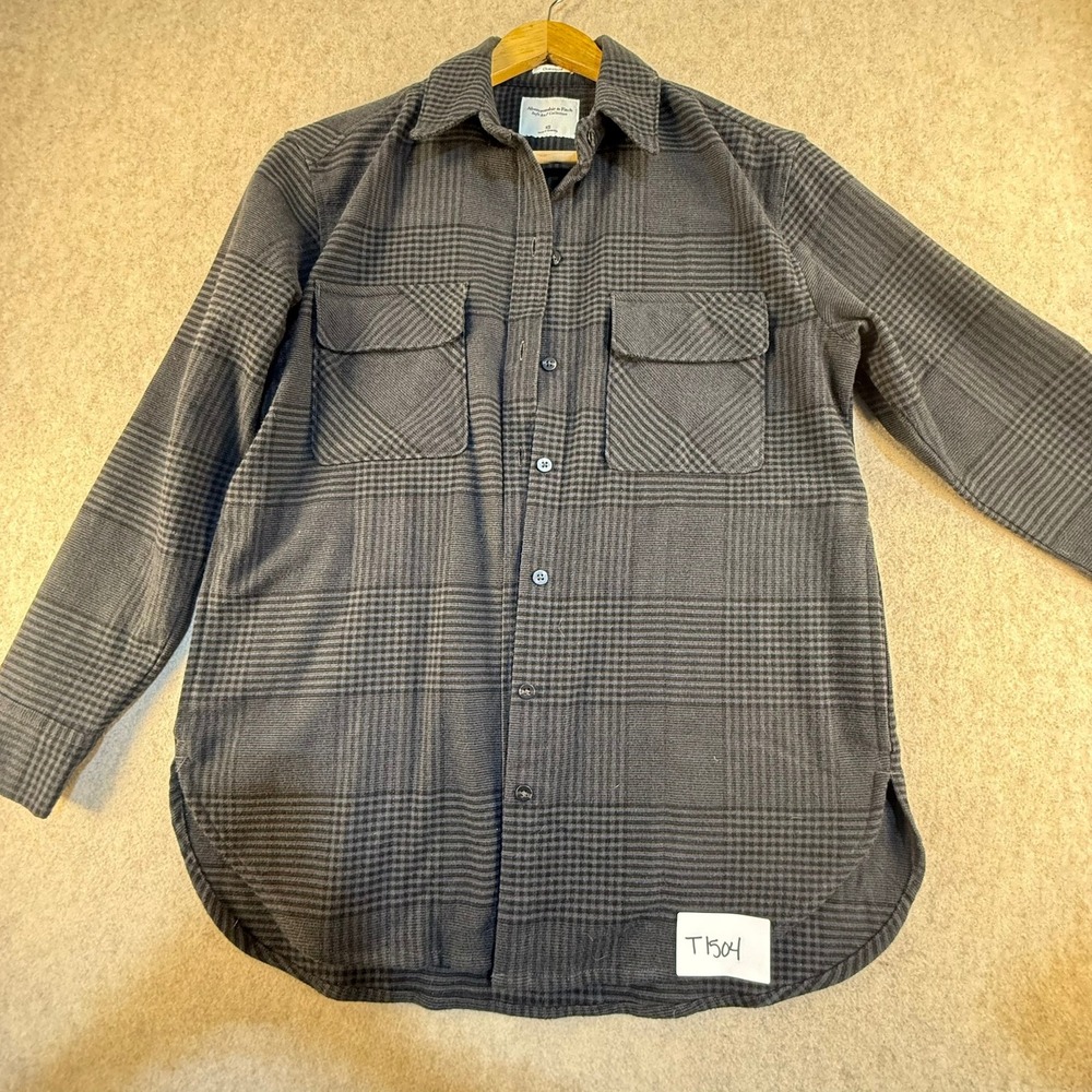 Abercrombie & Fitch Soft AF Oversized Flannel Shirt Grey Black Plaid XS Mens